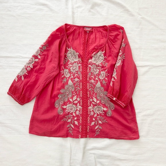 Johnny Was Workshop Boho Floral Embroidered Blouse - Picture 2 of 9